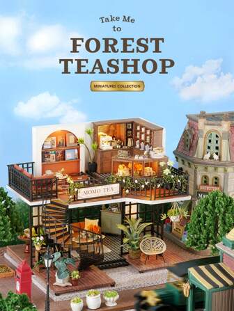 CUTE ROOM 3D Jigsaw Puzzle Toy Gifts, Model Building Tools Self Assembling Family Toy Houses, Small Family Tools Creative Bedroom Decoration Furniture, Suitable For Teenagers, Men, And Adults,Forest Teashop Room Decoration