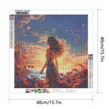 1入組大尺寸40x40cm/15.7x15.7英寸無框diy 5d鑽石畫,長髮女孩圖案,完整人工鑽石繪畫,鑽石藝術刺繡套件,手工家居裝飾 - 彩色 - 查看 2