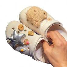 7 Stücke/set Niedlicher Bär Und Pentagramm Muster Dekorative Schuh Schnalle Für Sommer Flip Flops, Sandalen Zubehöre