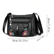 Nova Bolsa Feminina de Textura Macia, Fashionable e Atmosférica, Bolsa a Tiracolo Versátil, Bolsa a Tiracolo com Capacidade Grande, Zíper com Padrão de Flor, Orientação Aleatória
