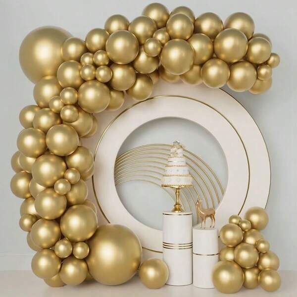 83pcs/Set Golden Metallic Balloon Kit, Perfect For Wedding, Festival Decoration, Birthday Party, Grand Opening Ornaments, Christmas