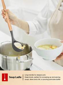 鄉村廚房矽膠烹飪器具，廚房器具，易於清潔的木製廚房器具，不粘鍋烹飪器具，廚房小工具和鍋鏟工具