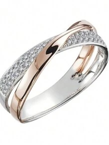 Luxury Ring 14k Gold Plated Inlaid Shining  Engagement Wedding Jewelry For Female Match Daily Outfits Party Accessory