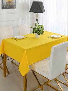 1pc Thickened Solid Color Tablecloth, Plain Weave Fabric Texture Tablecloth, Multi-Purpose Tablecloth, Home Decor, Kitchen & Dining Room Decor, Fabric Tablecloth For Holiday Party Dinner, Dining Table Cloth - Mustard Yellow - View 6