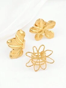3pcs/Set Retro Light Luxury Floral Design Uncommon Ring, Suitable For Women's Style - 3 Piece Floral Ring Set - View 3