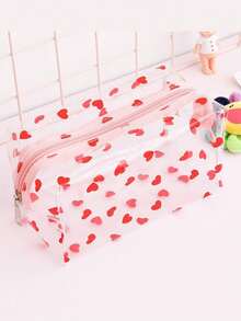 1pc Transparent Waterproof Heart Shaped Pencil Pouch - Multicolor - View 4