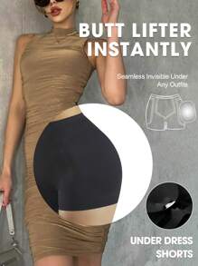 1 pieza Pantalones cortos moldeadores de cintura alta sin costuras para mujer, ropa interior moldeadora con control del abdomen, pantalones cortos ajustados, entrenador de cintura, almohadillas para glúteos, pantalones moldeadores - Negro - Ver 4