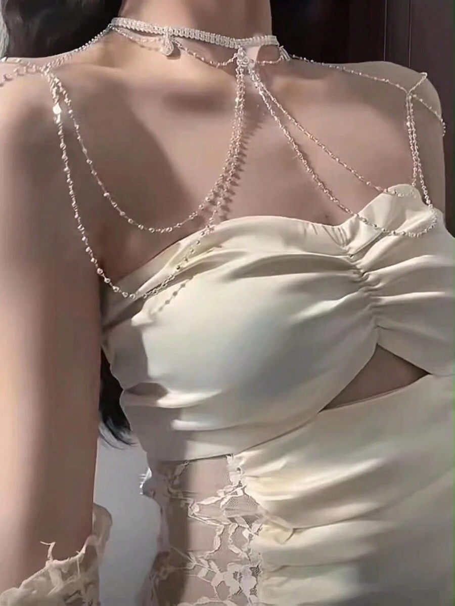 1pc Exquisite & Luxurious Chain Pendant Shoulder Necklace Suitable For Women To Wear On Any Occasion - Silver - View 1