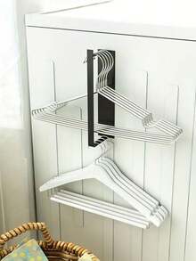 1pc Magnetic Hanger Organizer  Hanger Storage Rack For Washing Machine  Hanger Stacker For Closet Laundry Room  Clothes Hanger Storage For Balcony Drying And Wall Hanging - Punch-Free Design For Easy Installation And Convenient Storage  Laundry Room Organization - Black - View 3