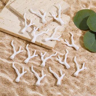 10pcs White Coral Beads With Holes For Bohemian Beach Holiday Diy Jewelry Making, Bracelets, Necklaces, Earrings