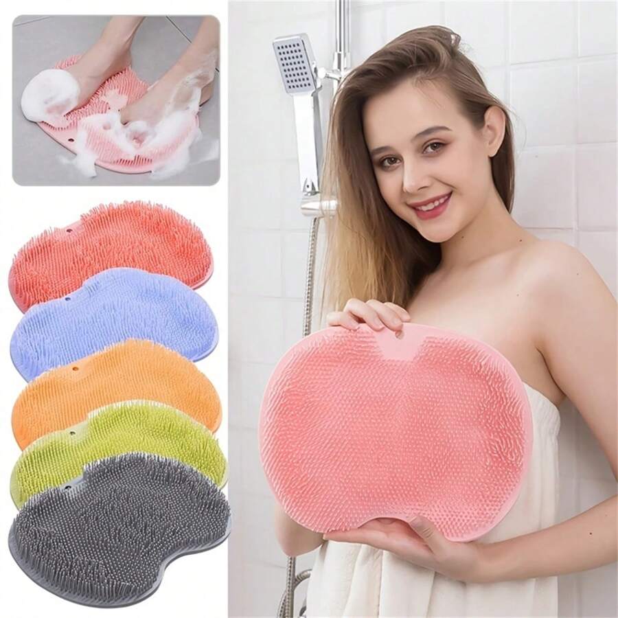 Exfoliating Silicone Bath Massage Pad With Non-Slip Suction Cups - Perfect For Foot And Back Scrubbing And Wall Mounted Back Brush - Cleans And Refreshes Skin Home Bathroom Decor