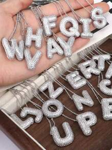 1 Pezzo Nuova Collana Con Ciondolo Lettera A-z 26 Di Lusso In Micropavé Cz, Collana Con Ciondolo Iniziale Del Nome In Platino Elettroplaccato Per Uomo E Donna