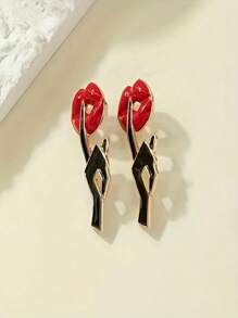 Einzigartiges Kreatives Rotes Lippen Design Schraubenohrringe, Legierung Schmuck, Eleganter Und Sexy Stil Personalisierte Ohrringe Für Frauen - Rot - Übersicht 3