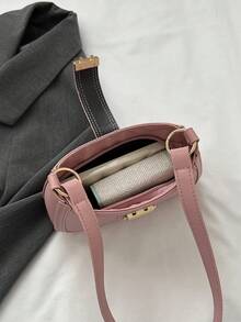 1 Pieza Bolso Simple De Axila Con Color Puro Y Diseño Vintage, Con Correa Con Hebilla Y Cierre De Cremallera, Adecuado Para El Uso Diario Casual De Mujeres - Rosa - Ver 5