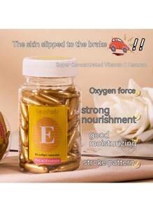 60入組維生素e臉部軟膠囊,適用於美容院,維生素e局部護膚 - 黃色 - 查看 2