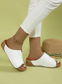 Hàng mới đến Thoải mái Của phụ nữ Thời gian rảnh rỗi Đi dạo Nêm Gót chân Dép xăng đan Với Tăng Chiều cao Và Dày - trắng - Xem 5