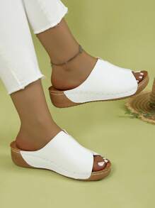 Hàng mới đến Thoải mái Của phụ nữ Thời gian rảnh rỗi Đi dạo Nêm Gót chân Dép xăng đan Với Tăng Chiều cao Và Dày - trắng - Xem 3