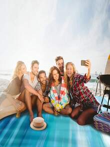 1pc Outdoor Large Waterproof Beach Mat, Picnic Blanket, Camping Mat - Great For Beach, Festival, Picnic, Travel And Camping - Multicolor - View 4