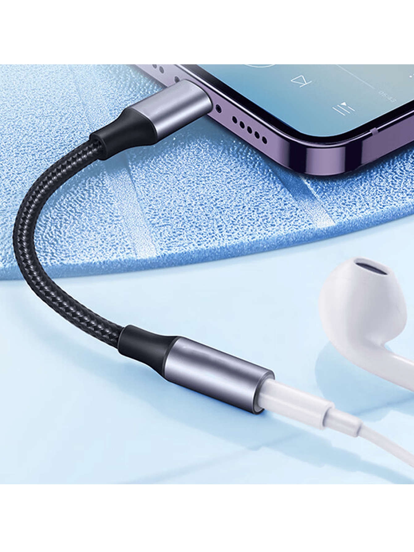 Lightning To 3.5mm Wired Flat Head Aluminum Alloy Earphone Adapter