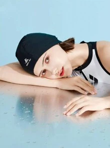 1pc Fabric Swim Cap, Unisex Adults Swimming Hat - Black, Breathable And Comfortable, Non-Slip For Long Hair, Beach Essentials, Beach Accessories, Pool Float - Black - View 2