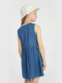 Annil Sommerkleider aus Baumwolle und Denim mit einer süßen und niedlichen Schleife am Rundhalsausschnitt und ärmellos für Tween-Mädchen