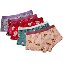 Kit 5 Calcinha Box Infantil Estampada Suede Boxer/Girl Boyshorts Cueca Menina Criança