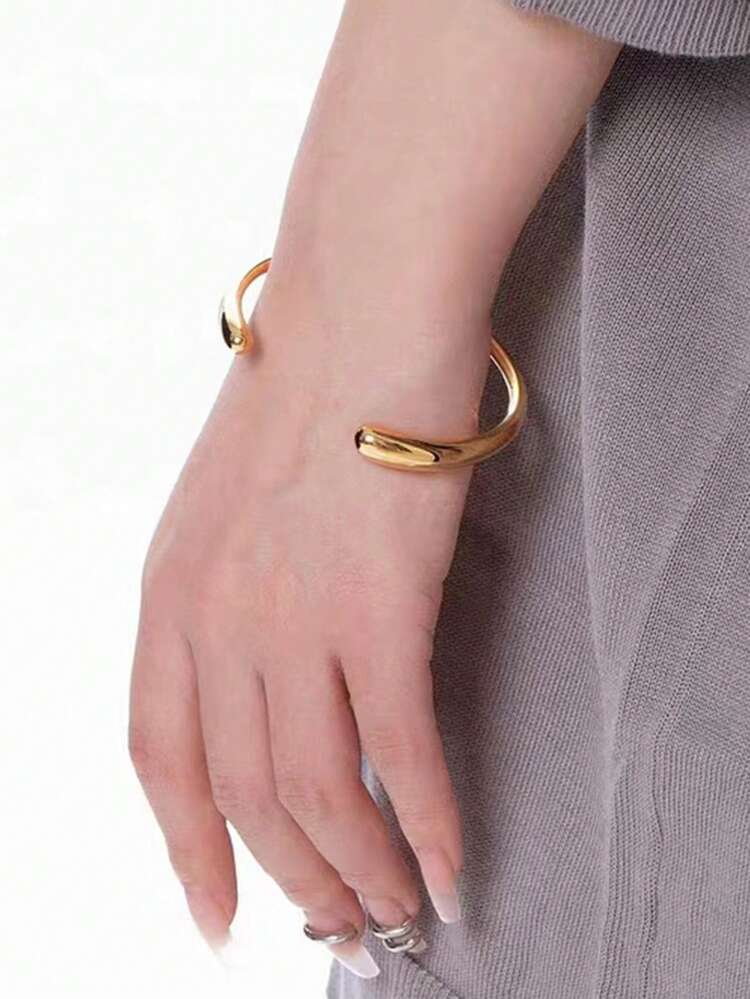 Uworld 1pc 18k Gold Plated Simple And Personalized Lightweight Luxury Designed Open Bangle Bracelet Suitable For Daily Wear - Multicolor - View 3