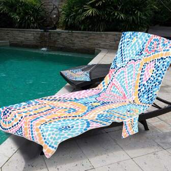 1pc Polka Dot Pattern Ultra-Fine Fiber Beach Chair Cover, Suitable For Beach, Sunbathing Garden, Beach Hotel Chair Cover, Swimming Pool Chair Cover, Relaxing Vacation Beach Lounge Chair Cover, Essential For Beach Tourism, Sand-Resistant, Quick-Drying, Soft And Absorbent Summer Travel, Vacation Holiday Bathroom Decor Beach Essentials