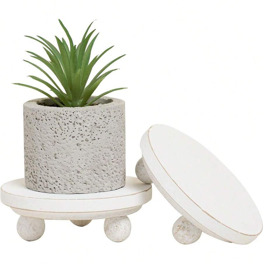 2PCS Mini Risers For Display,Wood Risers For Decor,Small 4"Round Wooden Riser, Farmhouse Wood Riser, Rustic Pedestal Display Stand,Display Risers For Tiered Tray Decor - White - View 1