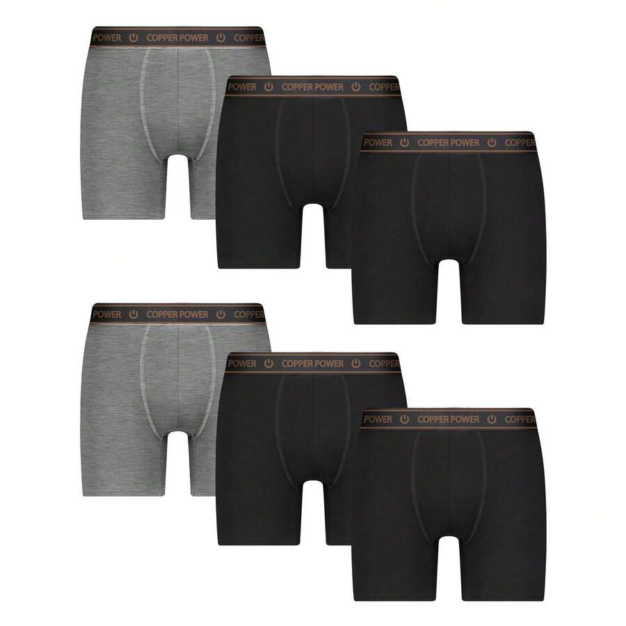 Copper Power Essential Cotton Men's Boxer Brief – 6 Pc Pack, Men's Underwear Boxer Briefs, Soft & Comfortable Waistband, Anti-Chafing - 灰色 - 查看 1