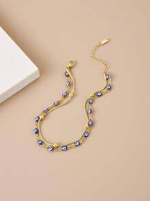 1pc Natural Stone Stainless Steel Anklet For Women, Summer Beach Foot Jewelry (Note: Stones Are Asymmetrical, Size And Color May Vary, Handmade Chain Length And Bead Count May Differ) - Yellow Gold - View 3