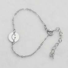 1 件新款简约 A-Z 首字母徽章镂空情侣手链，K 镀金金属链式手链，女士珠宝礼物（手工制作，表面略有痕迹） - 銀色 - 查看 34