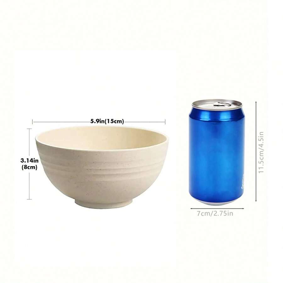 Set Of 4 Covered Wheat Fiber Plastic Cereal Bowls In Beige, Microwave