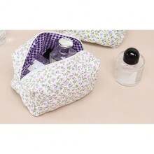 Flower Printed Zipper Makeup Bag Storage Organizer Makeup Accessory Toiletry Handbag Cosmetic Pouch Large Travel Cosmetic Bag - Purple - View 2