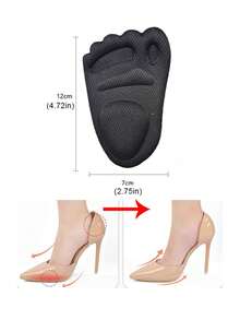 1雙女性防滑鞋墊,附帶4d前腳掌墊,海綿緩衝,舒適的足部保健,腳趾按摩 - 黑色 - 查看 2