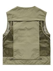 男士多袋快干防水透氣釣魚工作背心外套 - 卡其色 - 查看 2