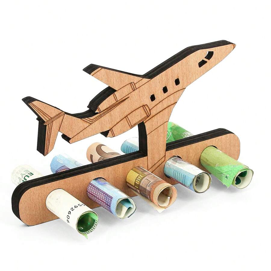 Giftota - Original Birthday Money Gift Wood - Money Gift For Bicycle - Aeroplane - Wedding - Ship - Car Wooden Gifts - Money Gift For Friends, Family, Lovers, Cyclists - Multiple Styles - 飛機 - 查看 1