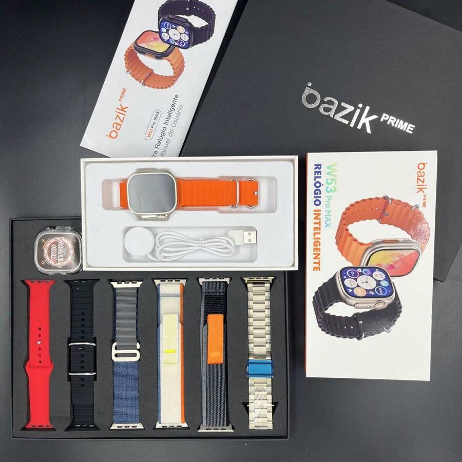 2024 Novo Bazike Smartwatch W53 Pro Max Relogio com 7 Pulseiras e NFC - Dourado - Visão 1