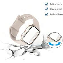 1 Set 3-in-1 minimalistischer neuer einfarbiger Schmetterlingsverschluss Silikonarmband + Polycarbonat Bildschirmschutz + mit Kristallen besetztes Uhrengehäuse kompatibel mit 38mm 40mm 41mm 45mm 44mm 42mm 46mm 49mm, Ultra Series Ultra 9 8 7 6 5 4 3 2 1 SE Series 10, bequemes atmungsaktives Ersatzarmband, kratzfeste wasserdichte stoßfeste Schutzfülle für Damen und Herren