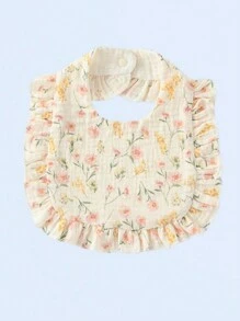 5pcs/Set Baby Bibs With Floral Ruffle Edges, , Absorbent, All Season