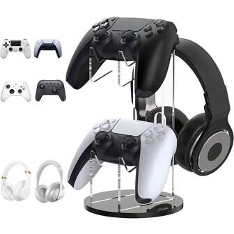 Gamingaccessoires, controllerhouder, dubbele controllerhouder en headset, standaard compatibel met PS4 ONE Switch, controllerhouder headsetstandaard gamingaccessoires, bouw je gameforten