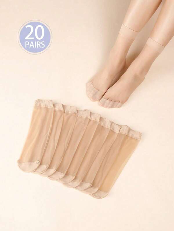 20 Pares De Meias De Cristal Transparentes E Respiráveis De Mid-calf Para Mulheres Para Uso Diário, Cores Sólidas