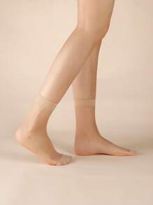 20pairs Solid Color Transparent Breathable Mid-Calf Crystal Hosiery For Women's Daily Wear, Suitable For Everyday Use