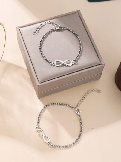 2pcs/Set Infinity Symbol Style Holiday Vibe Bracelets, Perfect For Girlfriends And Boyfriends Valentines, Mom, Mother, Mother's Day, Gift