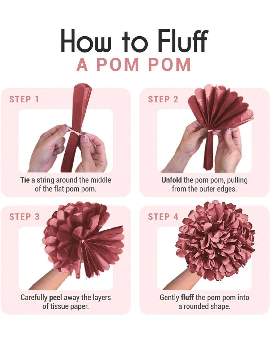 20 Pieces Tissue Paper Pom Poms Pink, Dusty Rose, Mauve & Cream