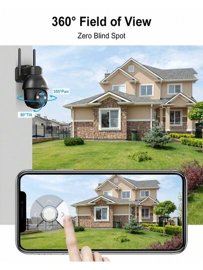 ANRAN Outdoor Solar WiFi Surveillance Camera, 360° PTZ Battery Night Vision Bidirectional Audio, AI/PIR Human Detection, Siren, Alexa, Q03 Zwart Max view 3