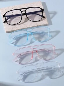 1 件男女通用方形框架处方眼镜，适合商务、办公室、日常佩戴 - 無色 - 查看 1