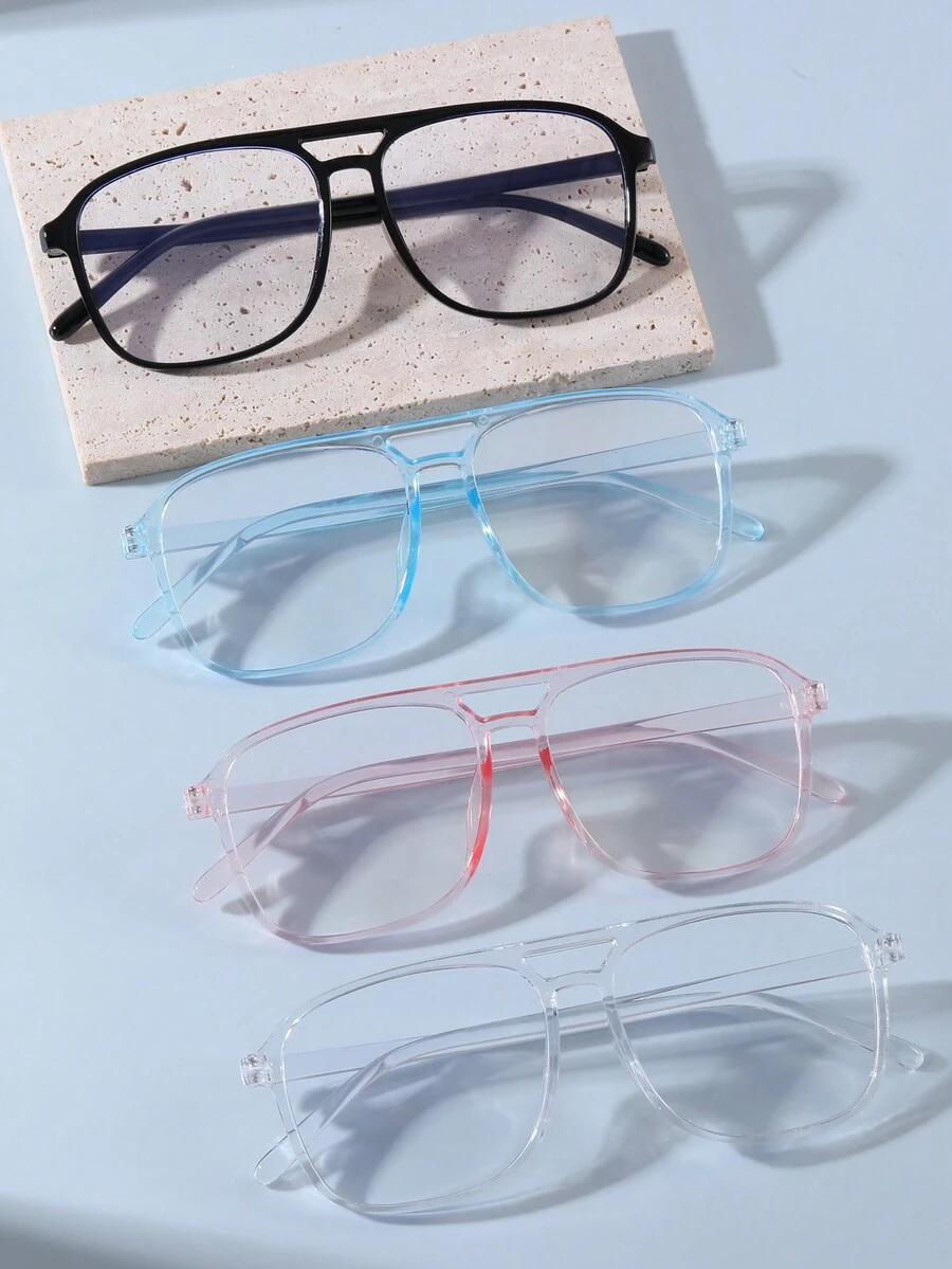 1 件男女通用方形框架处方眼镜，适合商务、办公室、日常佩戴 - 無色 - 查看 1