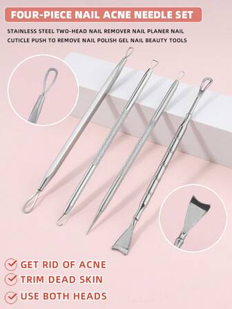 4 قطع من مجموعة أدوات إزالة حب الشباب من الفولاذ المقاوم للصدأ، مجموعة مستخرجات الرؤوس السوداء وحب الشباب مع حافظة، مجموعة أدوات مكياج جمالية