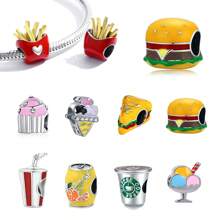 以食物為主題的炸薯條、漢堡、三明治、蛋糕、冰淇淋、可樂、咖啡diy吊墜手鍊和珠寶製作 - 彩色 - 查看 4